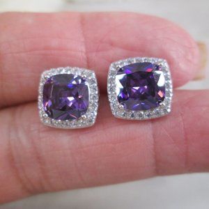 Amethyst Halo Cushion Cut Earrings>925 Sterling Silver Earrings,925 Amethyst